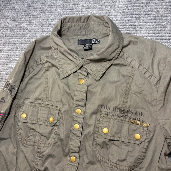 Fox Racing Tops - Fox Racing Women Olive Green Snap Front Utility Shirt Long Sleeve Moto Large